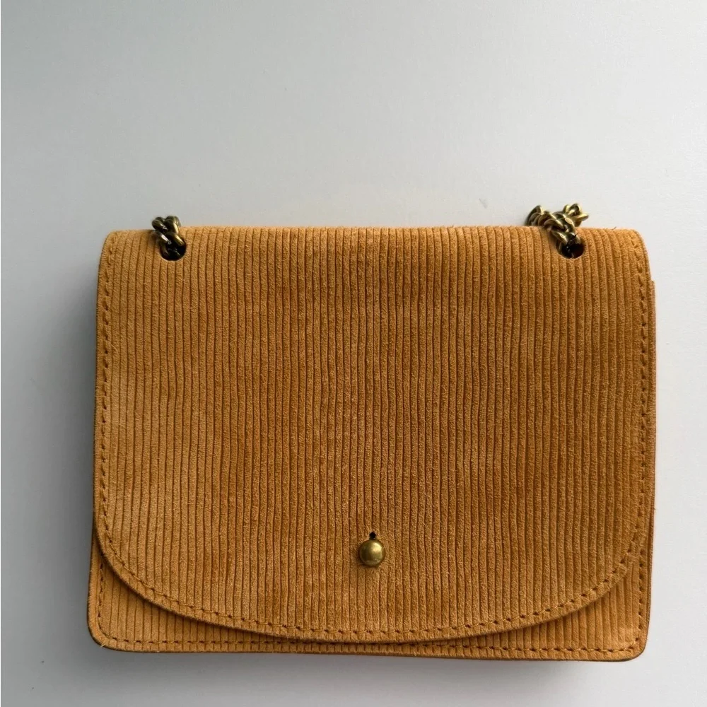 Madewell The Chain Crossbody Bag in Boutique Gold Corduroy Suede